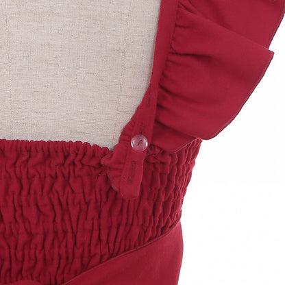 Christmas Red Princess Basque Waist Jumper Skirt with Festive White Plush Trim