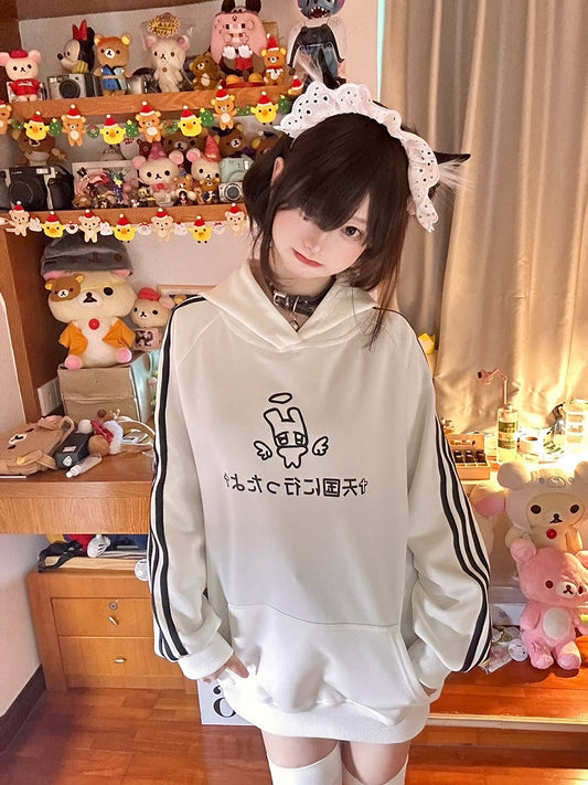 Design with Stripe White Angel Wing Hoodie Print Back