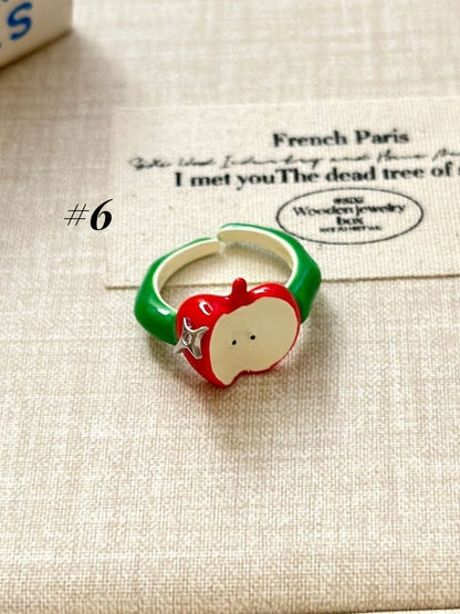 Y2K Red Apple Necklace/Ring/Ear Clips