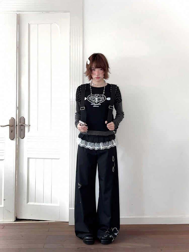 Black Gray Design Two-pieces with Stripe Print Faux Star Top