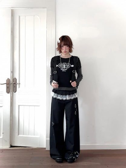 Black Gray Design Two-pieces with Stripe Print Faux Star Top