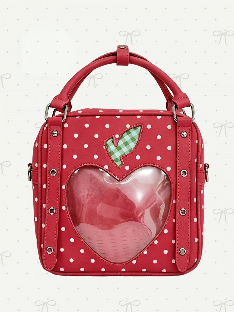 Red Heart Polka Dot Ita Bag with Double Clear Window - DRDR