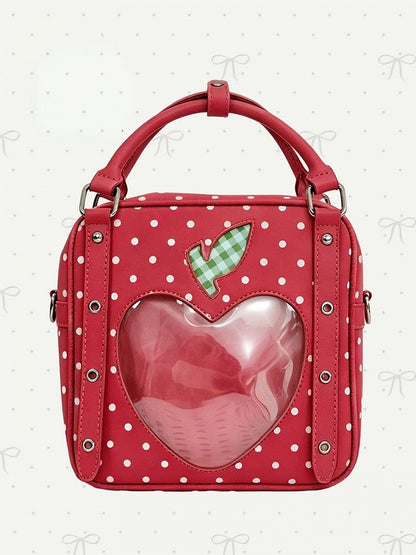 Red Heart Polka Dot Ita Bag with Double Clear Window - DRDR