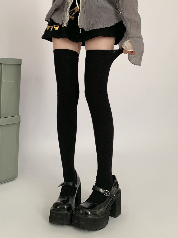 / Knee Gray Black Stockings JK Dark Over