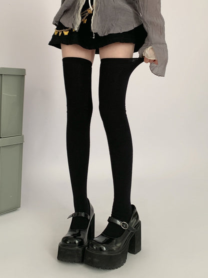 / Knee Gray Black Stockings JK Dark Over
