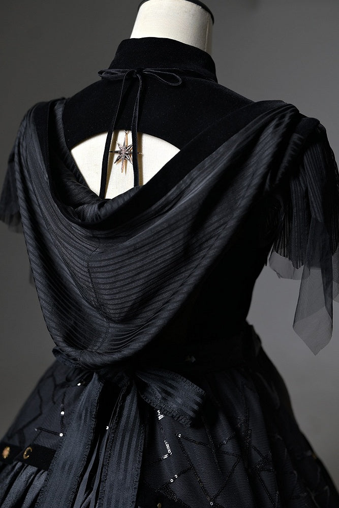 Gothic Lolita with Two-pieces Dress Detachable Tarot Hood Fake Card Print