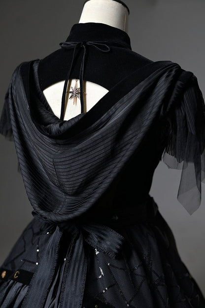 Gothic Lolita with Two-pieces Dress Detachable Tarot Hood Fake Card Print