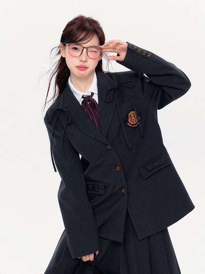 Dunkelgrauer Preppy-Blazer mit Schleifendetails
