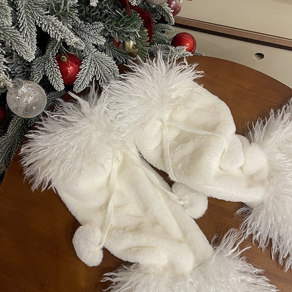 ハート型ポンポン付きホワイトロリータシャギーカフスレッグウォーマー