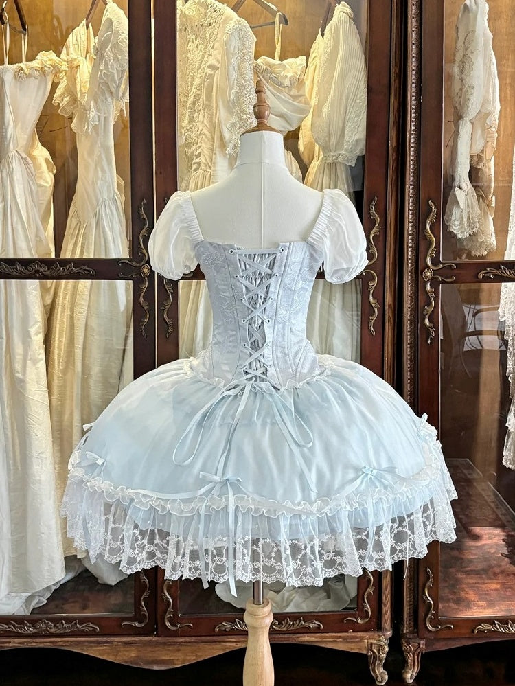 Blue Sweetheart Neckline Boning Corset Ribbon Bow OP Dress - Iris fleur