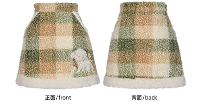 Green Cute Lamb Applique Plaid Fleece Skirt with Pockets