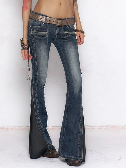 Faded Zip Waist Deep - Two-Way Blue Jeans Cuff Wash with Low Details