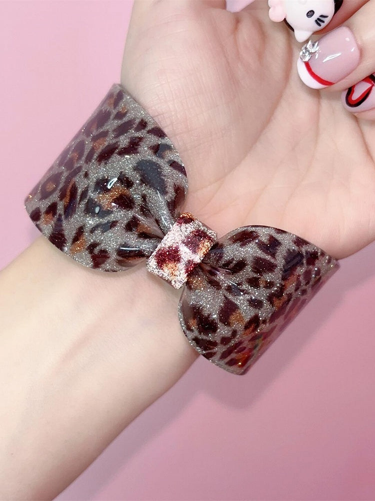 Leopard Bowknot Cuff Brown Y2K Pattern