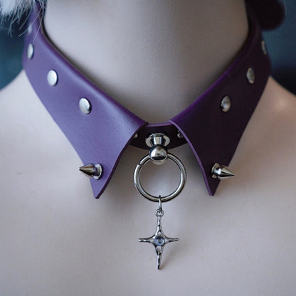 Gothic Choker Pendant Cross Purple Details Studs
