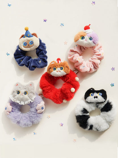 5 Colors Options Cute Kitty Design Scrunchies