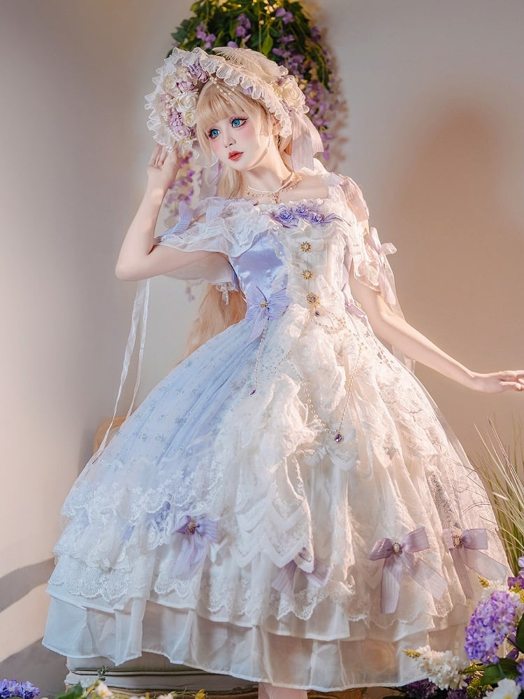 Light Purple Lolita JSK Wedding Dress with Lace - Cat Fairy Lolita