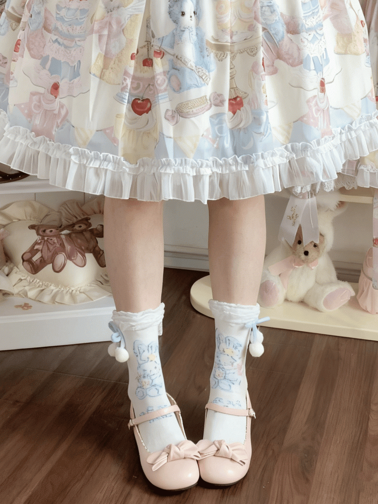 Lolita Pom-Pom Options Color Bow 4 Pattern Bunny With Sweet Socks
