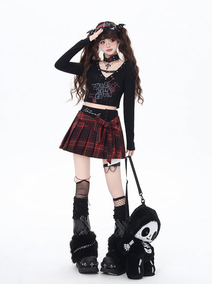 Gothic Black/White Letter Print Glamorous Cropped Cami Top