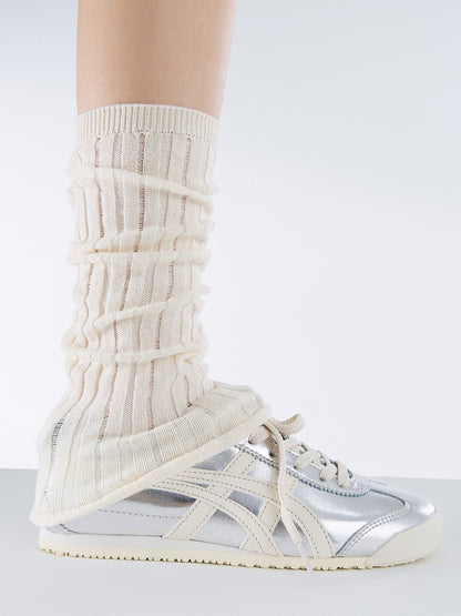 Ultra-Thin Leg Warmers Gray/Creamy White/Black Knitted Striped 35CM Vertical