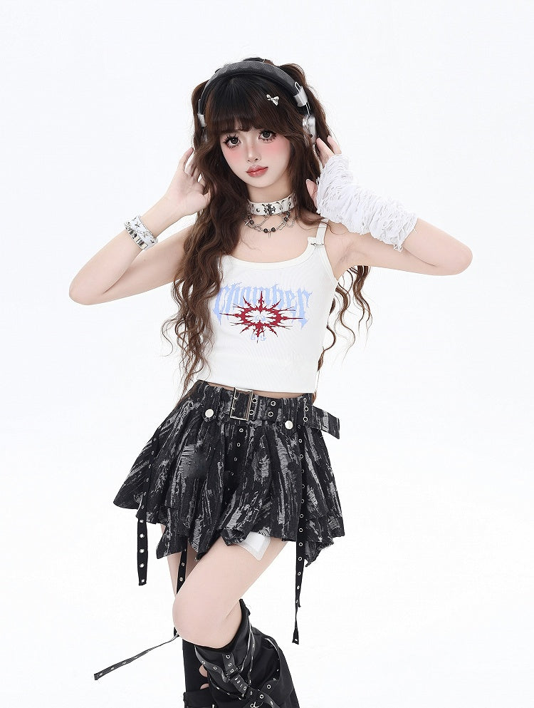 Gothic Black/White Letter Print Glamorous Cropped Cami Top