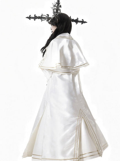 White Gold Long Sleeve Gothic Lolita Dress Coat Cross Accents - Xiong Dou Jiang