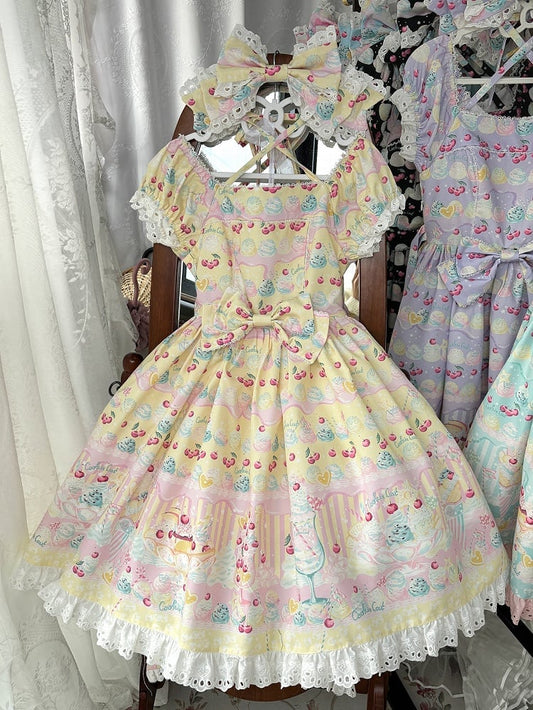 Lolita Ice Sweet Print Gelb Creme und Sommerkleid Kirsche