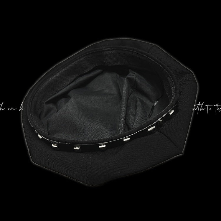Y2K Black Cross Accent Punk Beret Studded Bittersweet Rock