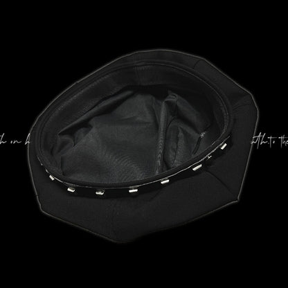 Y2K Black Cross Accent Punk Beret Studded Bittersweet Rock