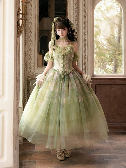 Green Lace Puff Sleeves - Nine Odes