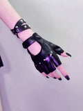 Punk Black Cutout Half-Finger Gloves with Studded Bracelet Set - Mr. Cat