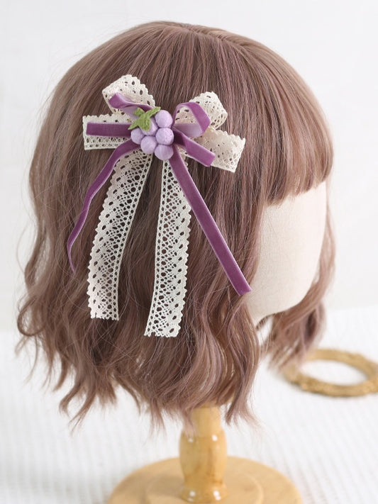 Hairclip - Cotton Decoration Lace Lolita With Bowknot Grape Sweet thread
