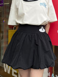 Schwarzer Ballonrock mit elastischer Taille und Kitty-Print
