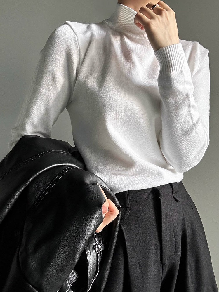 Sweater Unisex Lolita Fit Neck Slim Ouji with White Turtle Long-Sleeve