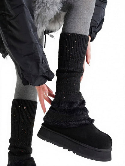 Knit Striped Sequin Leg Warmers - ModaSwings