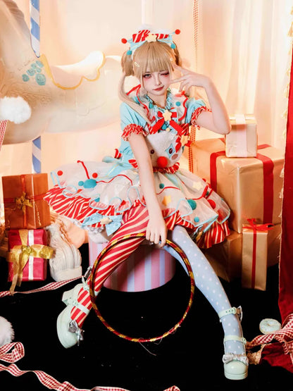 Fleece Clown Bunny Bodice Green and Orange Circus Sweet Lolita Overalls Pastel Clowncore Dress