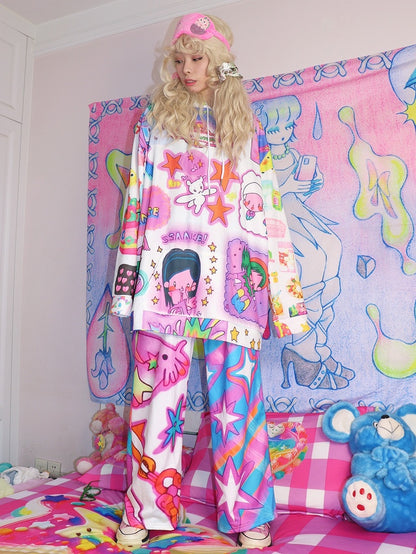 Colorful Y2K Cartoon Pattern Hoodie