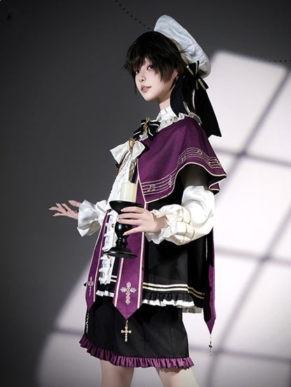 Ouji White Capelet Bloomers with Musical Purple Full Lolita Top and Set Embroidered + Note