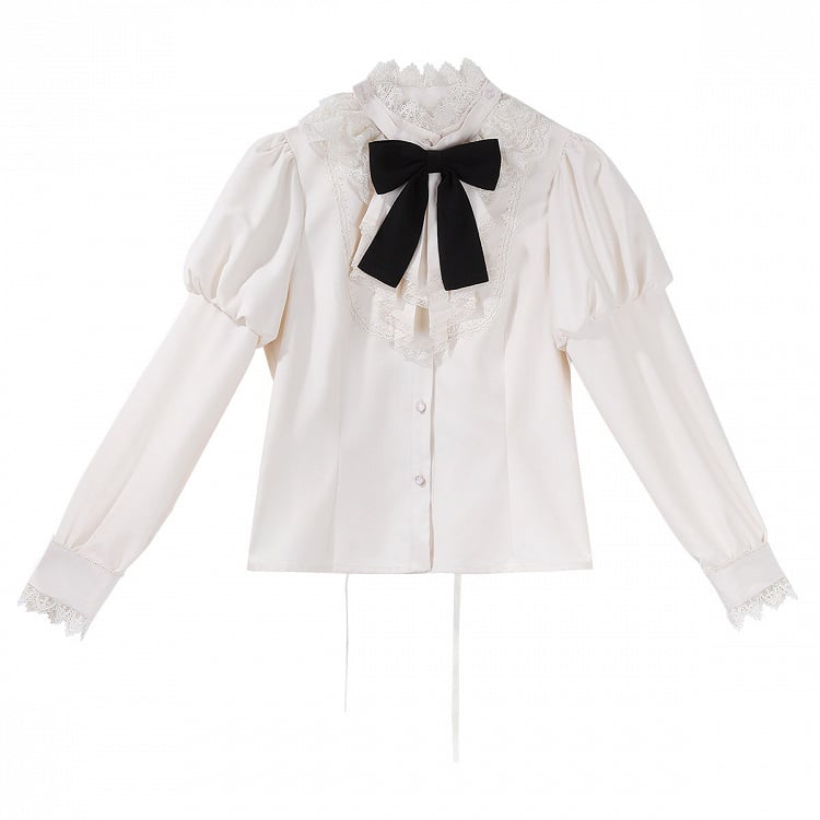Jabot Top Black + Overall Juliette Shirt High Skirt Elegant Cropped Waist Sleeves Collar Lolita