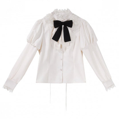 Jabot Top Black + Overall Juliette Shirt High Skirt Elegant Cropped Waist Sleeves Collar Lolita