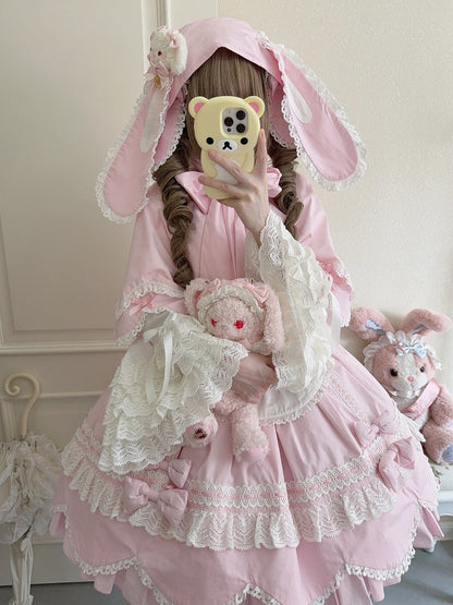 耳付きバニーケープ ピンク フード付き