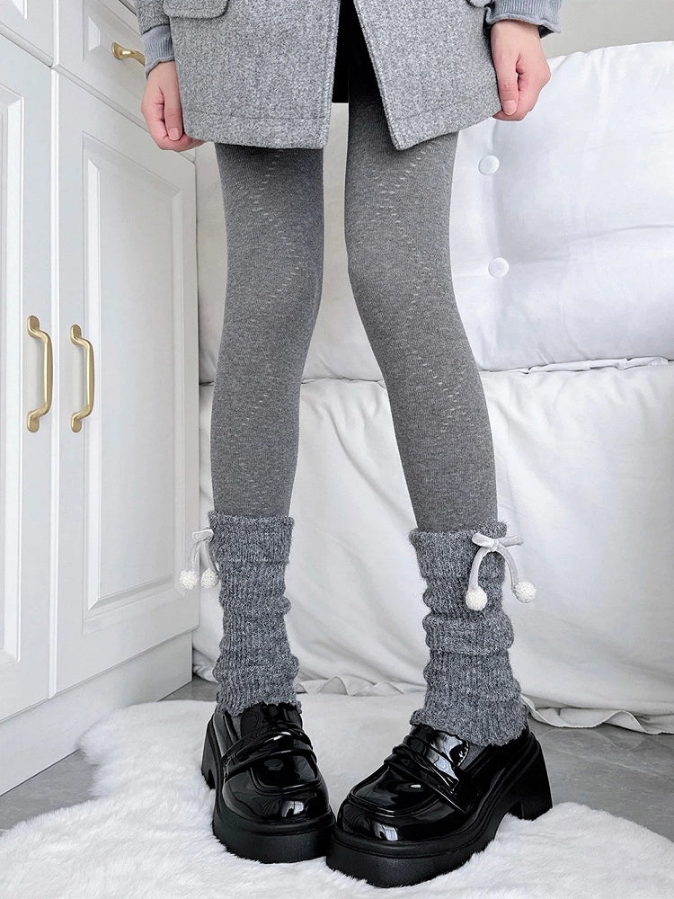 Warmers Leg Pom-Pom Slouchy Bow Gray