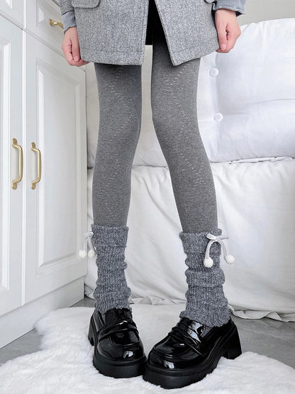 Warmers Leg Pom-Pom Slouchy Bow Gray