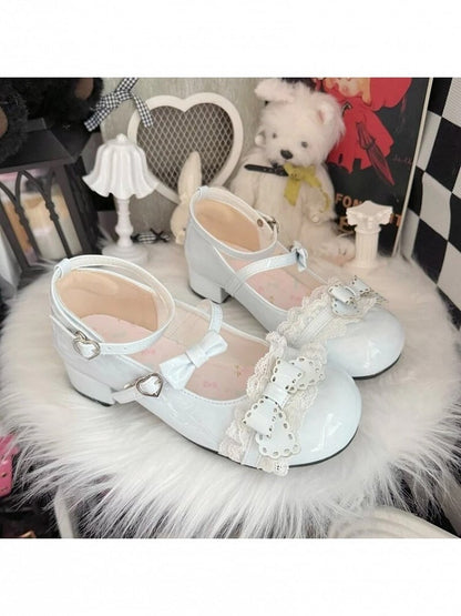 Sky Blue Kawaii Butterfly Bow Round Toe Mary Jane - MUMA Lolita
