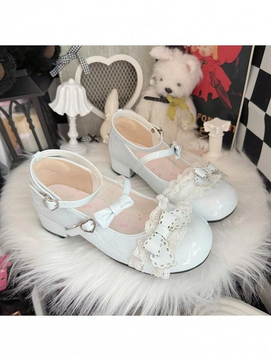Lolita - Mid Toe Kawaii Mary Jane Sky Bow Blue Heel Shoes Butterfly Round