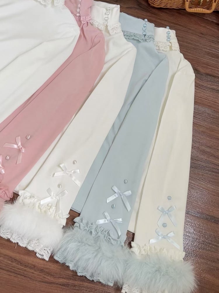 Top Accents Fur Blue White Cozy / Knit with High-Neck