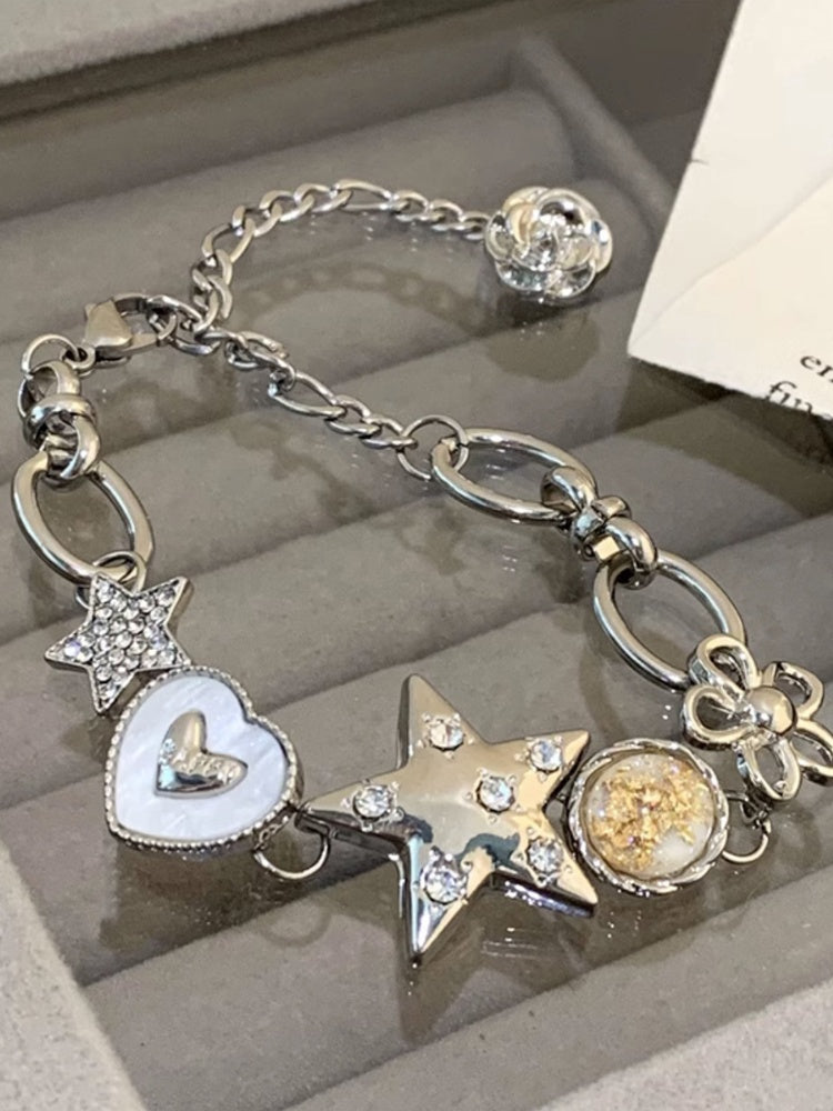 Silver Starand Floral Bracelet