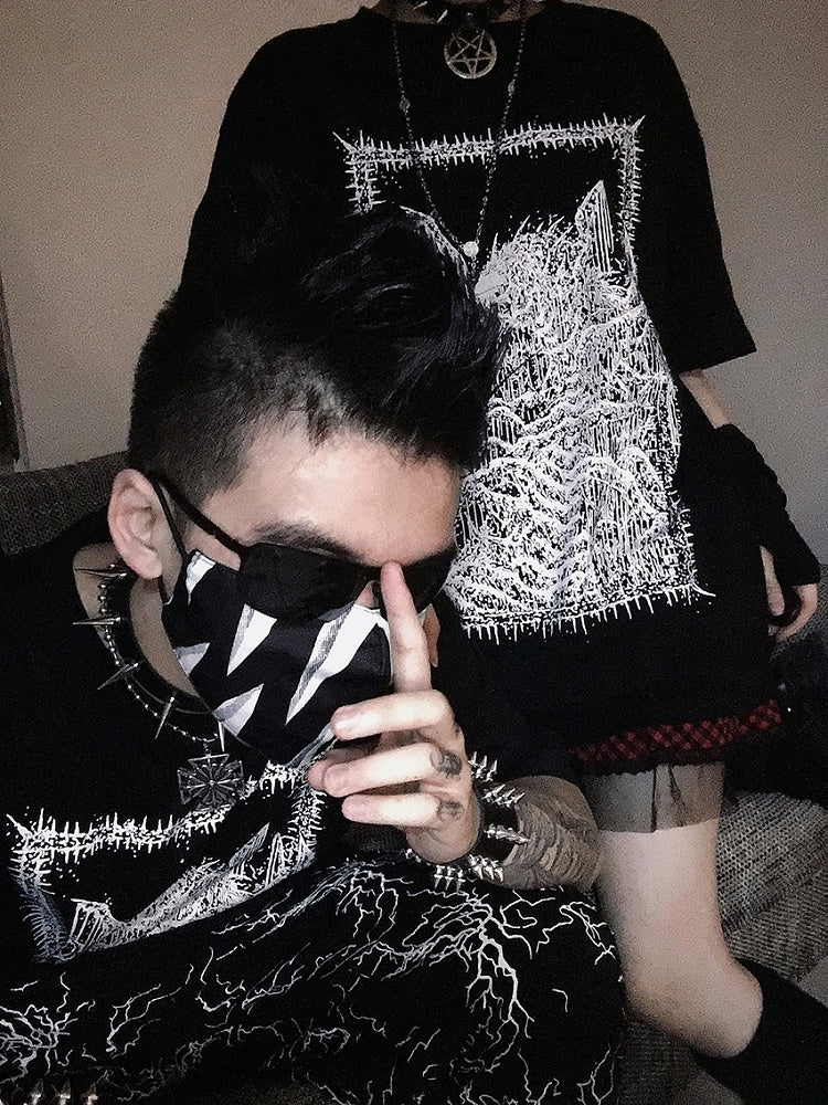 Ghost Gothic Print Black Skeleton T-Shirt