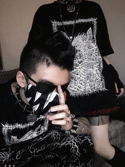 Ghost Gothic Print Black Skeleton T-Shirt