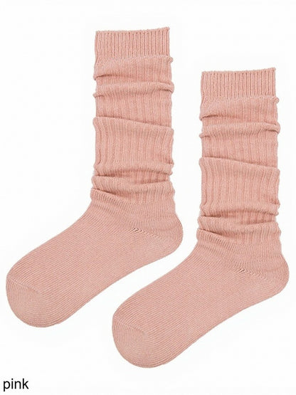 Knit Ribbed Trim Solid Calf Socks in 5 Colors - ModaSwings
