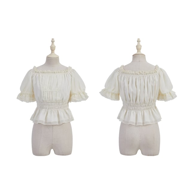 ネックラインフリルオフショルダーブラウス アプリコット